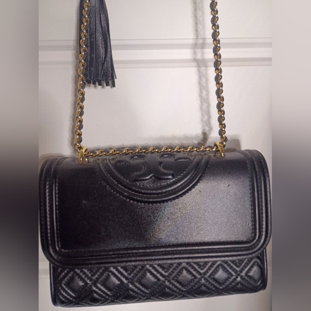 Tory Burch Classic Black Quilted Shoulder Bag with Gold Chain